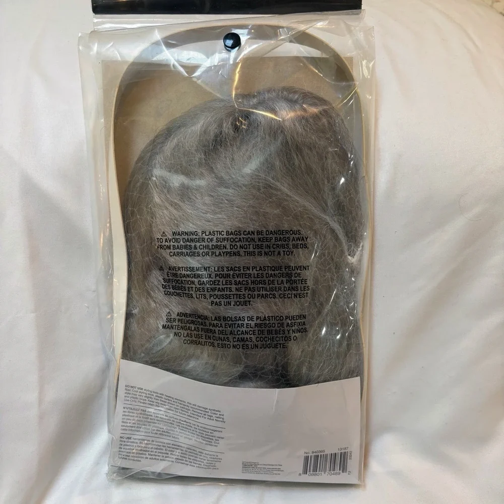 Old Lady Wig Costume Straight Gray Hair In Bun Halloween Theater NEW
